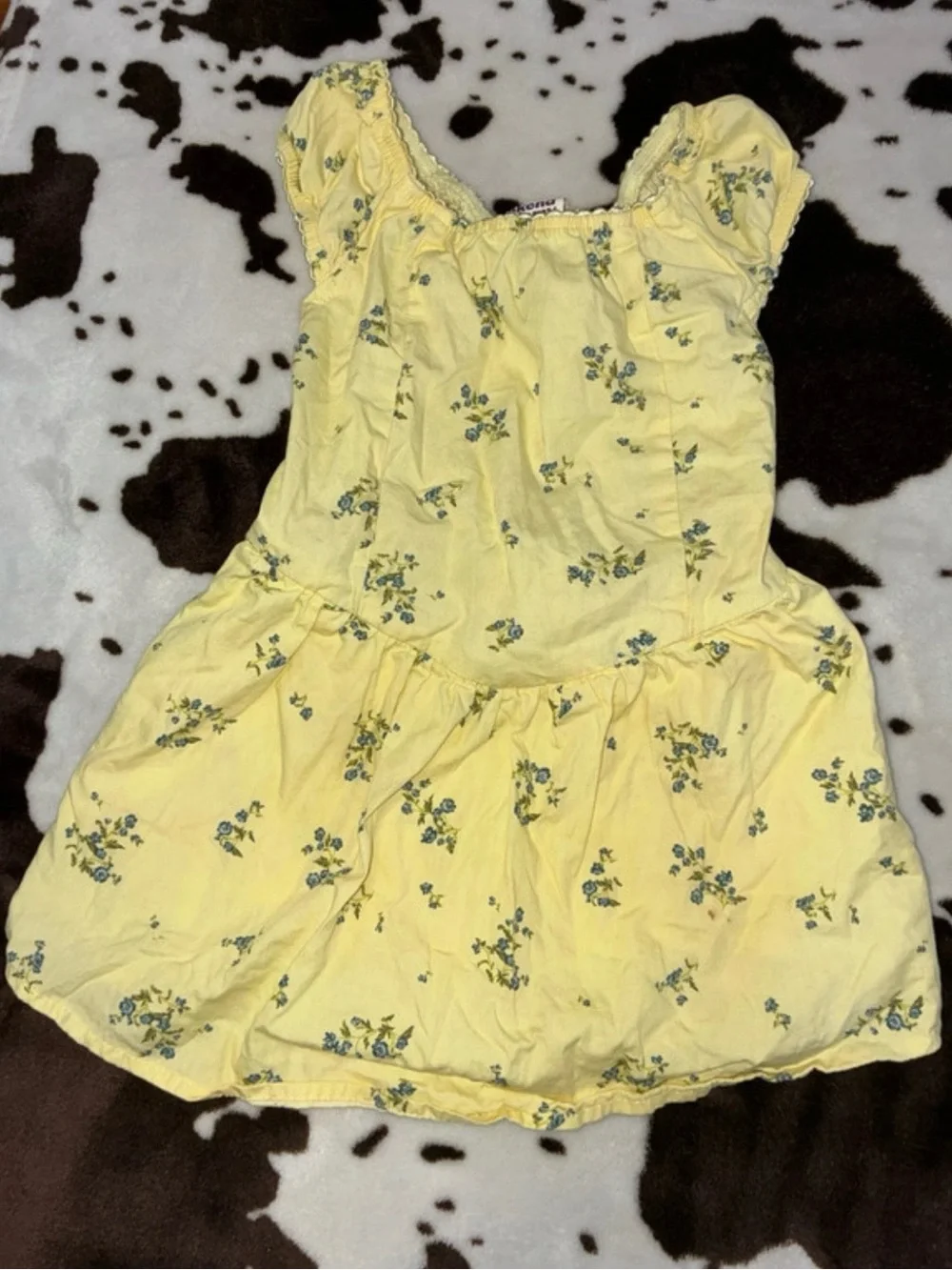 Girls Yellow Floral Ruffle-Sleeve Dress Top